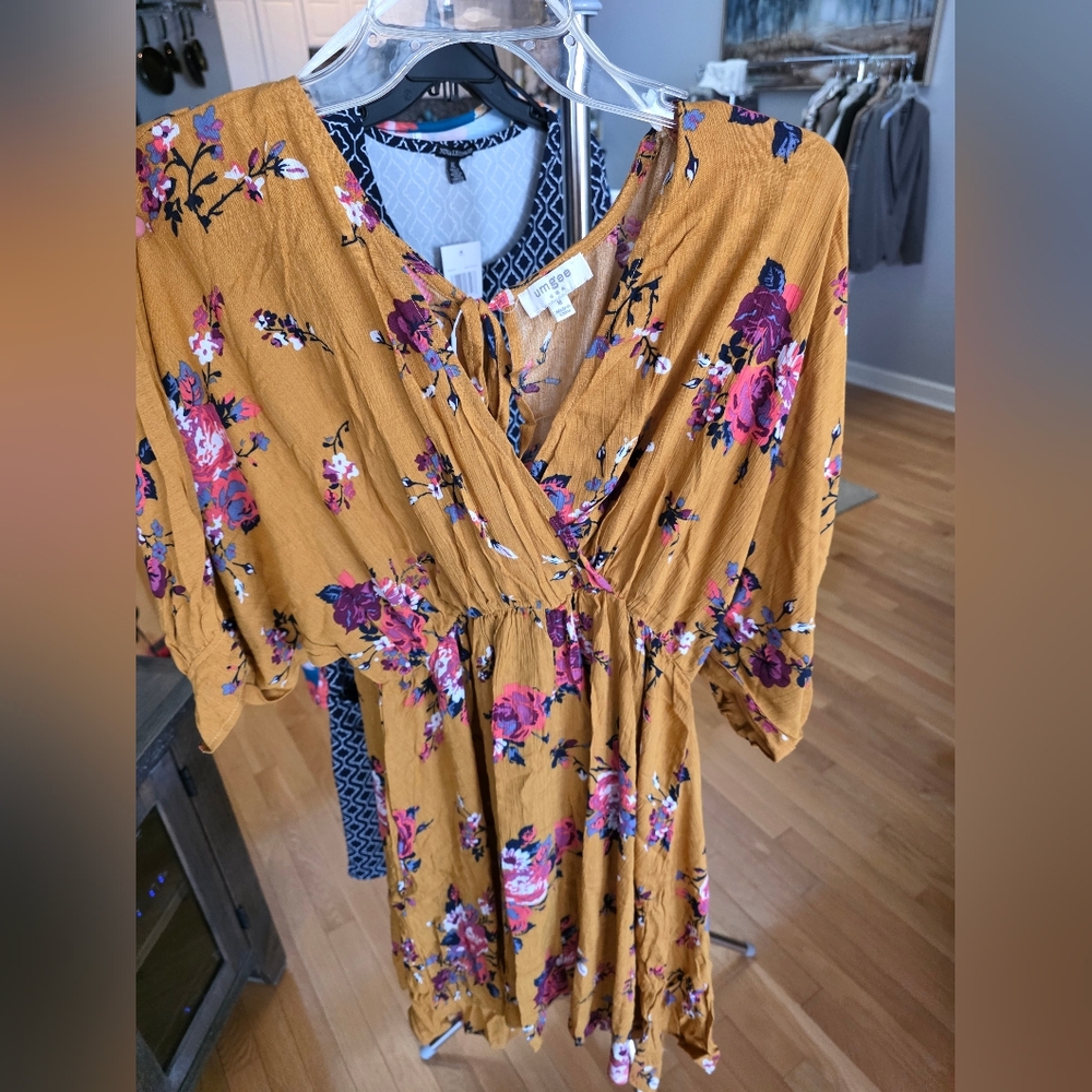 Mustard Floral Wrap Dress